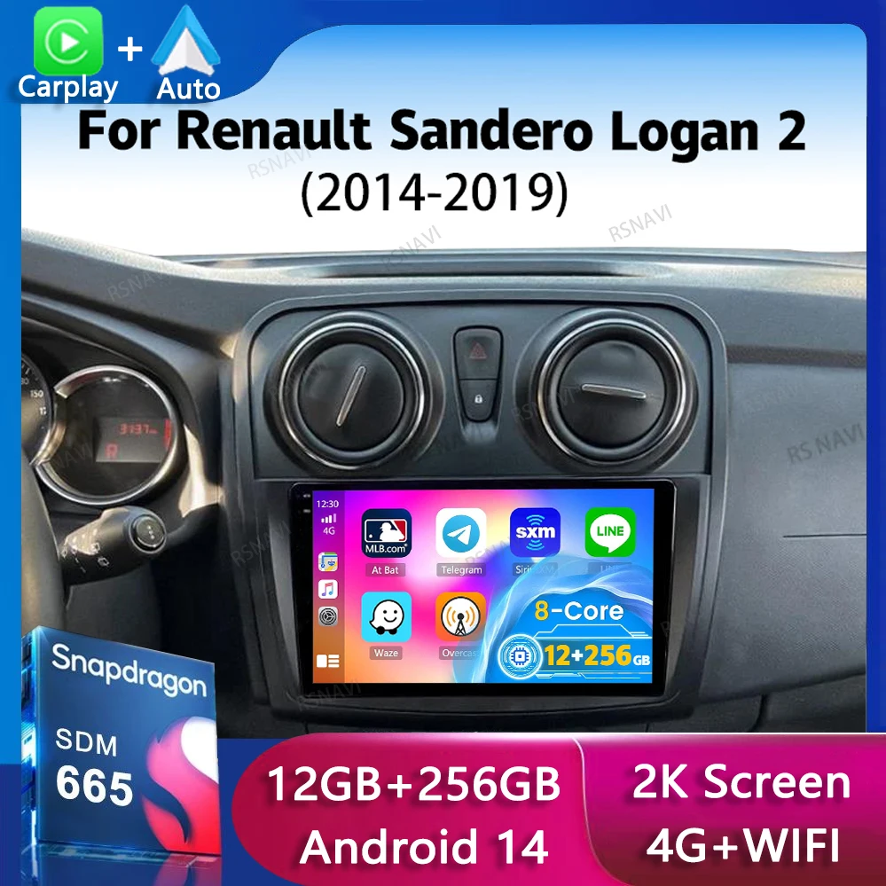 Автомобильный радиоприемник Carplay Android 14 для Renault Logan 2 Sandero 2012-2019 мультимедийный
