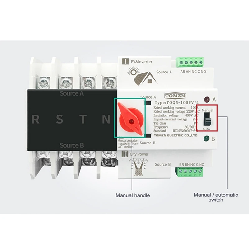 

2X Din Rail 4P ATS Dual Power автоматический переключатель передачи, электрические переключатели непрерывного питания 100A