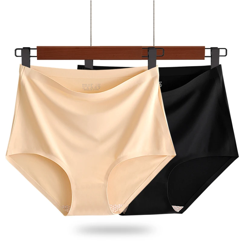 

Sexy Ice Silk Seamless Briefs High Waist Elastic Breathable Cotton Antibacterial Hiplift Women Underwear Quick Drying Pantie A99