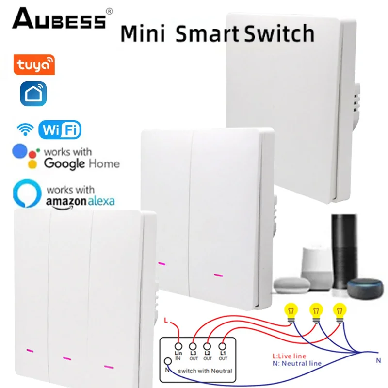 

Tuya Intelligent Wifi Switch 220V1/2/3 Sets Of Wall Lamp Button Switch Voice Control Switch Supports Smart Lfie Alexa GoogleHome