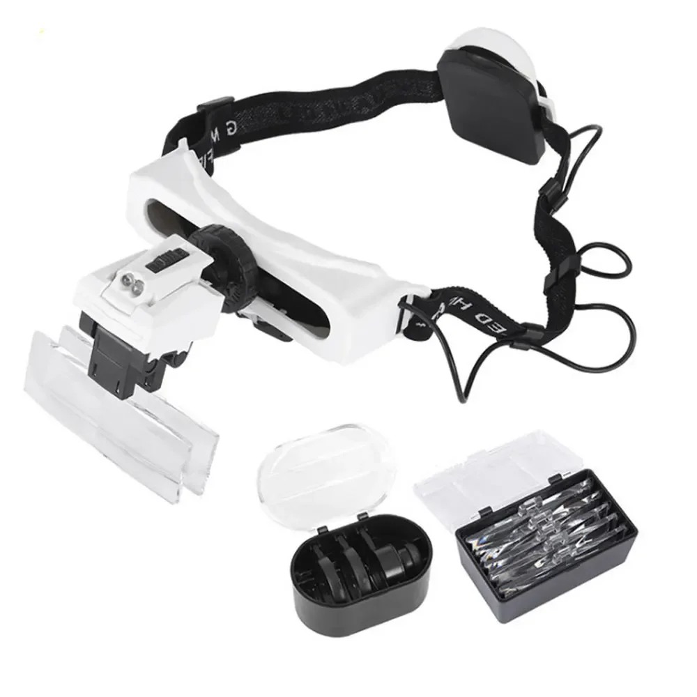 

Multiple Magnification Headband LED Illuminated Glasses Style Magnifier Jewelry Watch Repair Headlamp Loupe Tool Acrylic Lens