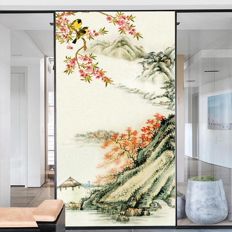 

Window Film Privacy Frosted Glass Sticker Heat Insulation and Sunscreen Birds Flower Decoration Adhesive sticker for Home