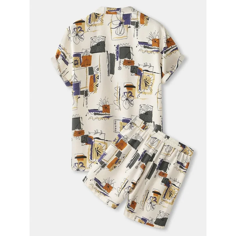 

Summer new family wear men's casual loose beach wear printed short sleeve suit