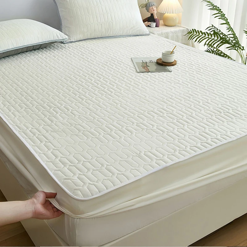 

Thicken Quilted Mattress Cover Soft Breathable Elastic Double Fitted Bed Sheet with Deep Pocket Solid White Matress for Bed