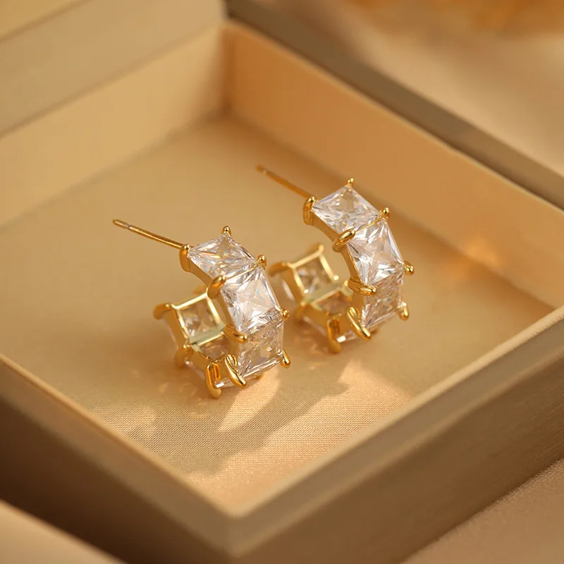 925 Silver C-shaped Round Temperament Fashionable Unique Personality Niche Light Luxury Exquisite Earrings for Women