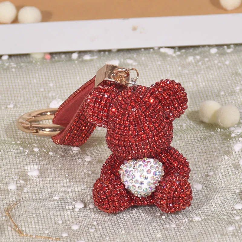 

keychain cute diamond-encrusted bear car key pendant diamond female high-end personality bag pendant Valentine's Day present