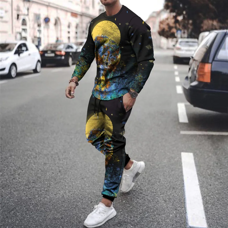 2023 Summer Men Sport Suit 3d Animal Print Set Male Elephant Cat Pattern Long sleeve suit Loose Breathable Tracksuits