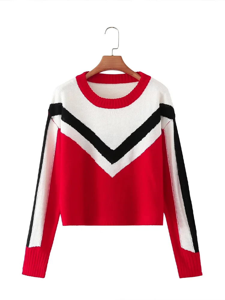 

ZAA The New Fall 2022 Women's Fashion Retro Casual Round Neck College Style Striped Stitching Long Sleeve Knit Sweater Top