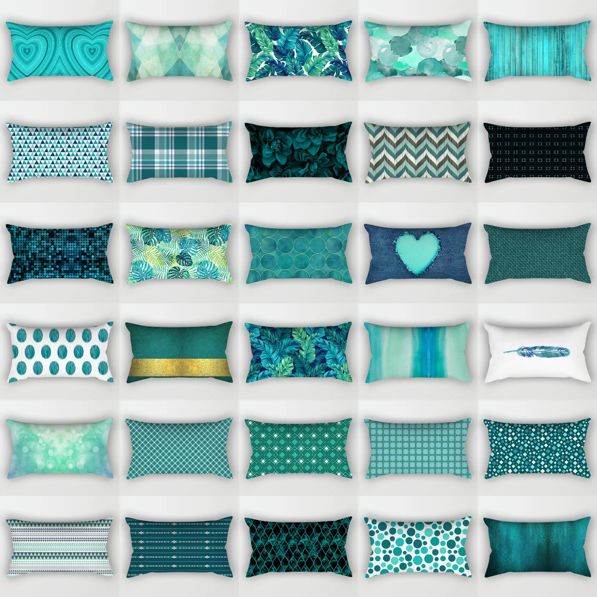 

2022 New Teal Blue Geometric Lumbar Pillows Case 30X50CM Nordic Blue Cushion Pillow for Couch Sofa Throw Pillows Case Decor Home