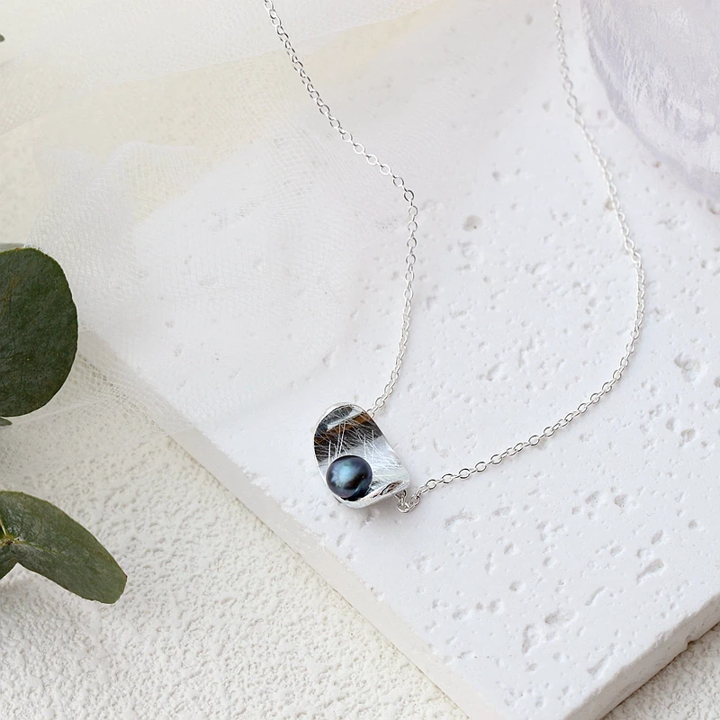 Пресноводного жемчуга 7 мм черный серебряная подвеска с жемчугом Ретро Стиль