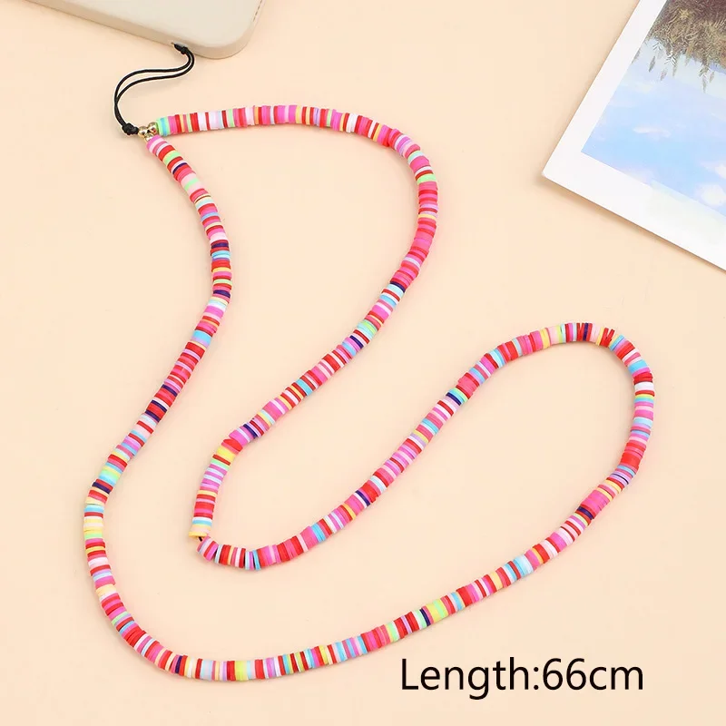 Длинная цветная глиняная цепочка для телефона с бусинами простая Хрустальная