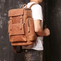 men backpack european and american large capacity first layer genuine leather travel bag retro laptop backpack jt330046