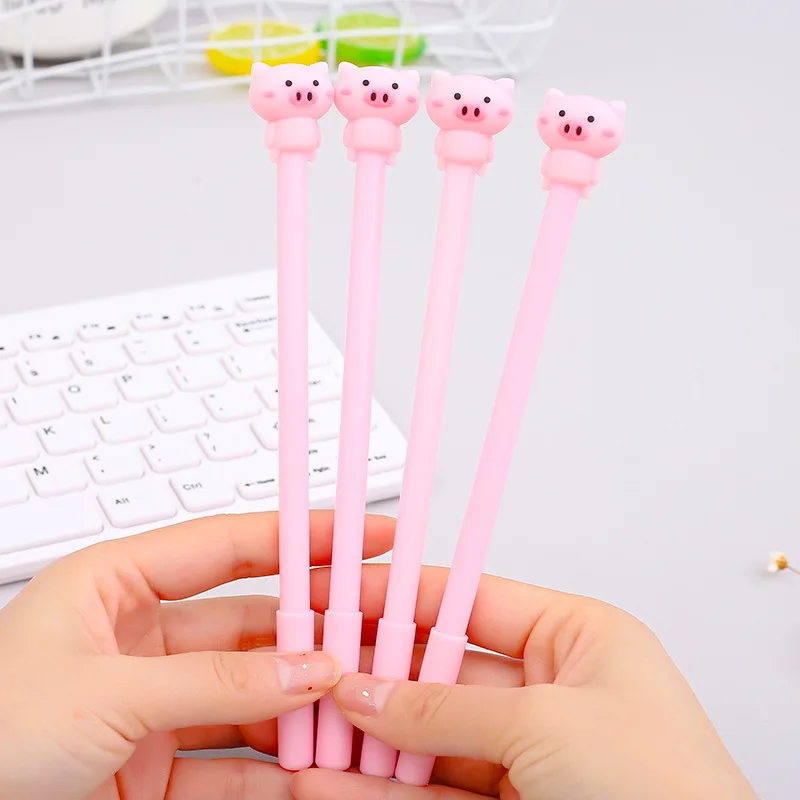 24 Pcs Wholesale Small Fresh Cute Cartoon Pink Cute Pig Neutral Pen Student Office Black Ink Signature Pens Stationery