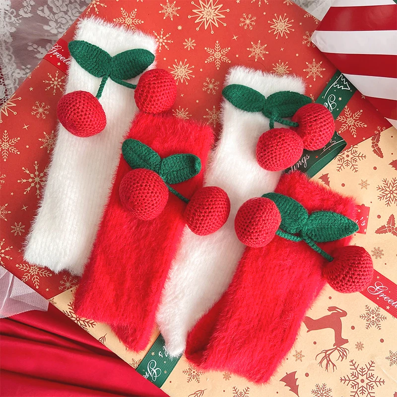 

Homemade Christmas New Year from cherry rabbit wool socks lovely soft sister warm socks in female