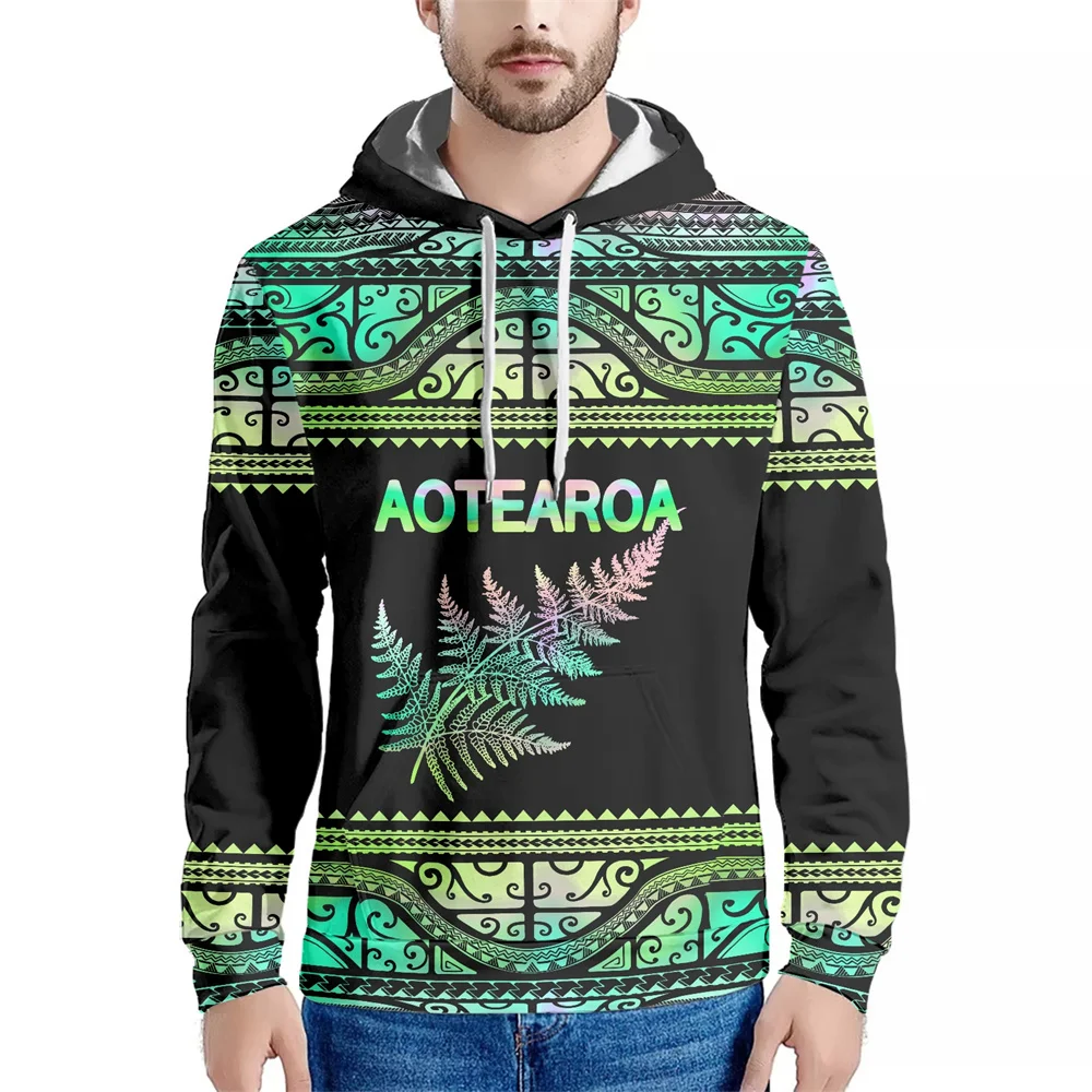 

Crew Neck Pullovers Hoodie Polynesian Tribal Maori Print CUSTOM New Zealand Silver Fern Men Hoodies Polyester Sweatshirts