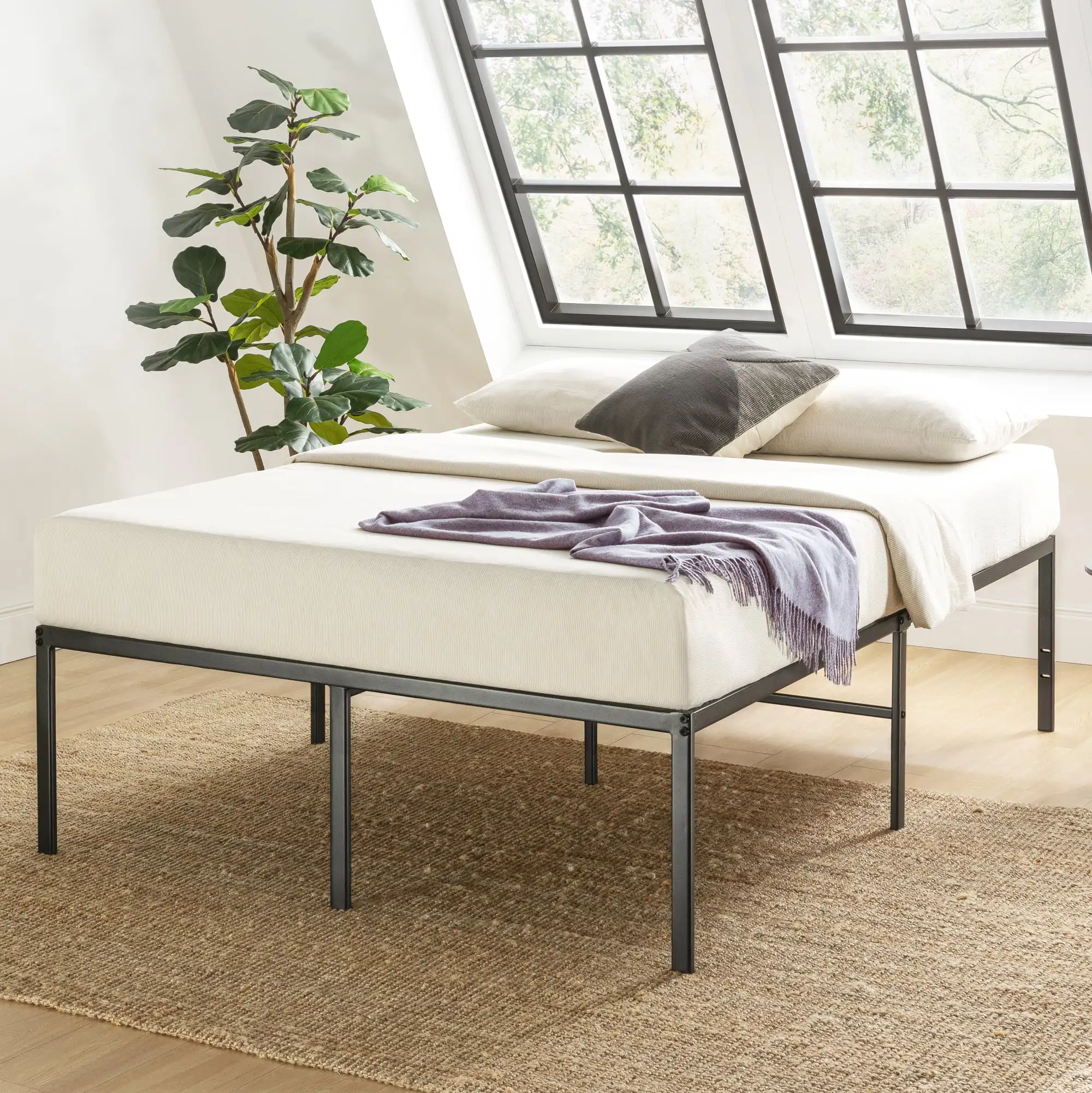 

Mellow 18" Metal Platform Bed Frame, Heavy-Duty Steel Slats, Black, Full