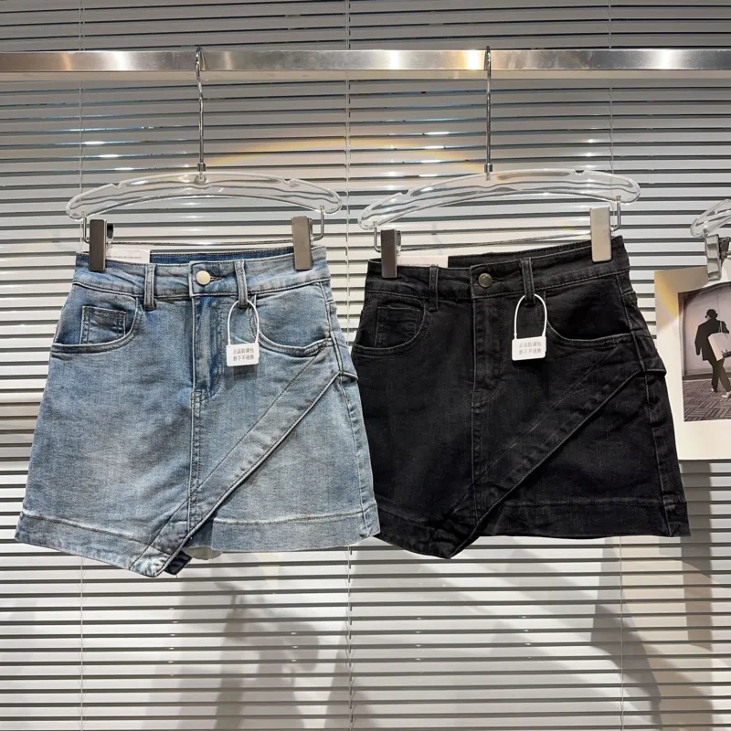 

Женская джинсовая мини-юбка BORVEMAYS, однотонная универсальная свободная трапециевидная мини-юбка с высокой талией, модель WZ2845 на лето, 2023