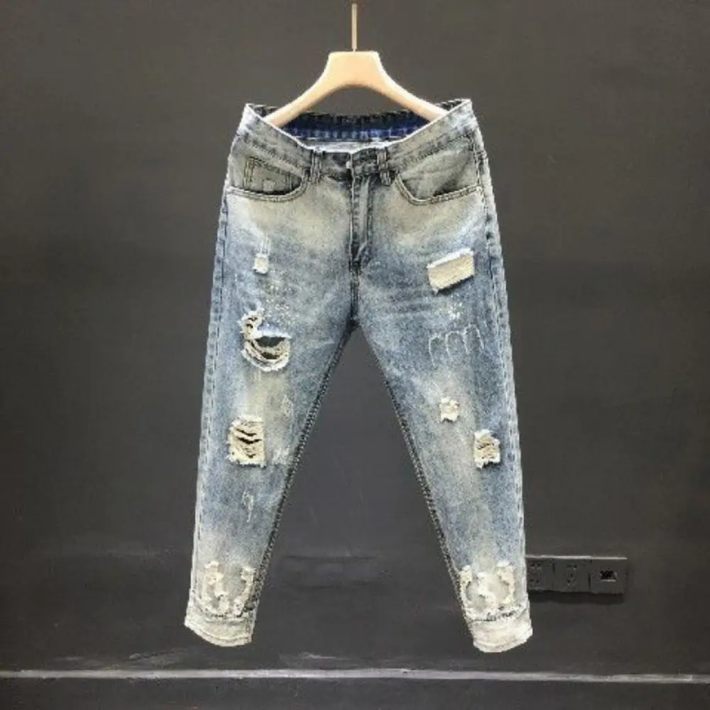 

Casual Skinny Jeans Easy-care Small-footed Comfortable Slim Destroyed Jean with Holes Ripped Jeans Daily Wear