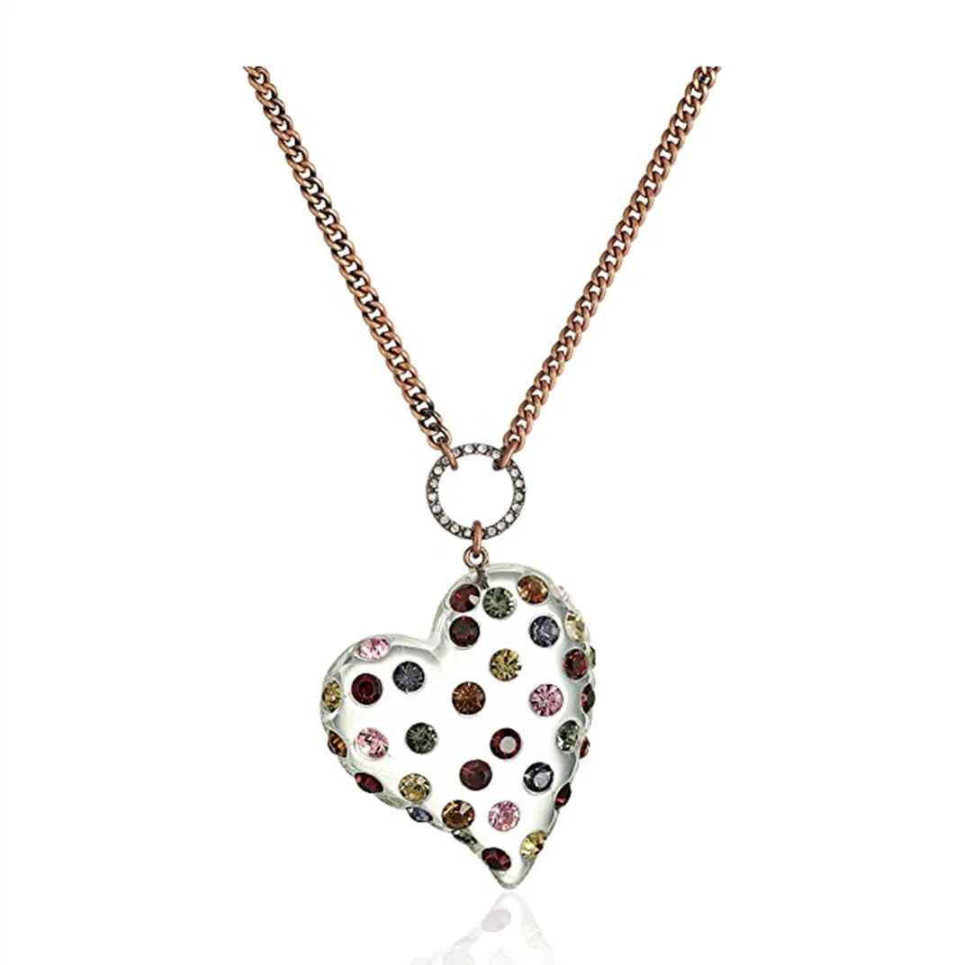 

2022 New Fashion Women Elegant Colorful Zircon Inlaid Transparent Heart Circle Ring Pendant Long Chain Necklace Jewelry