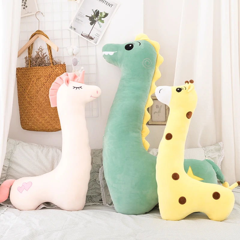 

75/95CM Soft Giant Dinosaur Unicorn Giraffe Plush Long Pillow Kawaii Animal Peluches Toy Stuffed Sleeping Cushion For Girls