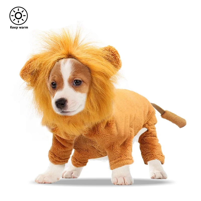 

Winter Lion Warm Dog Clothes Hooded Thickened Warm Cute Pet Four Legged Coat Comfortable Anti Hair Loss for Small Medium dog
