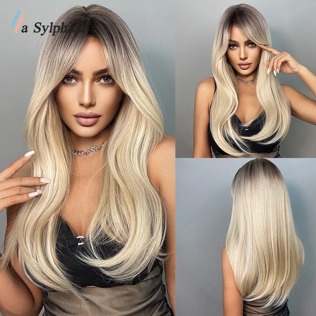La sylphide long wave blond wig for women synthetic wig with bangs daily party natural hair wig heat resistant