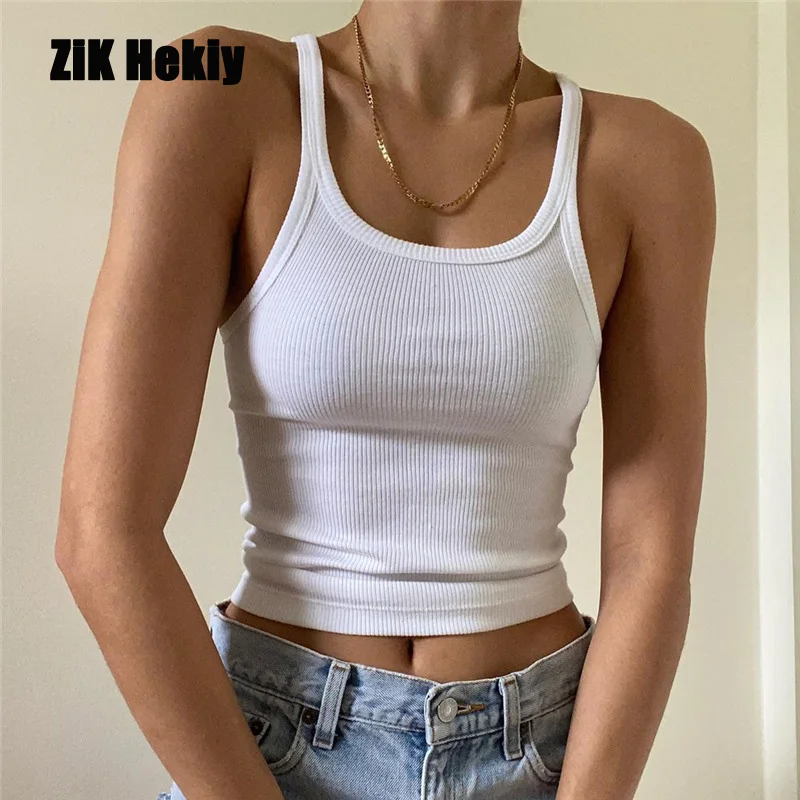 

Solid Color Basic Ribbed Knitted Tank Top Women Summer Vintage Sleeveless Camis 90s Cool Girls Streetwear Green Soft Tees