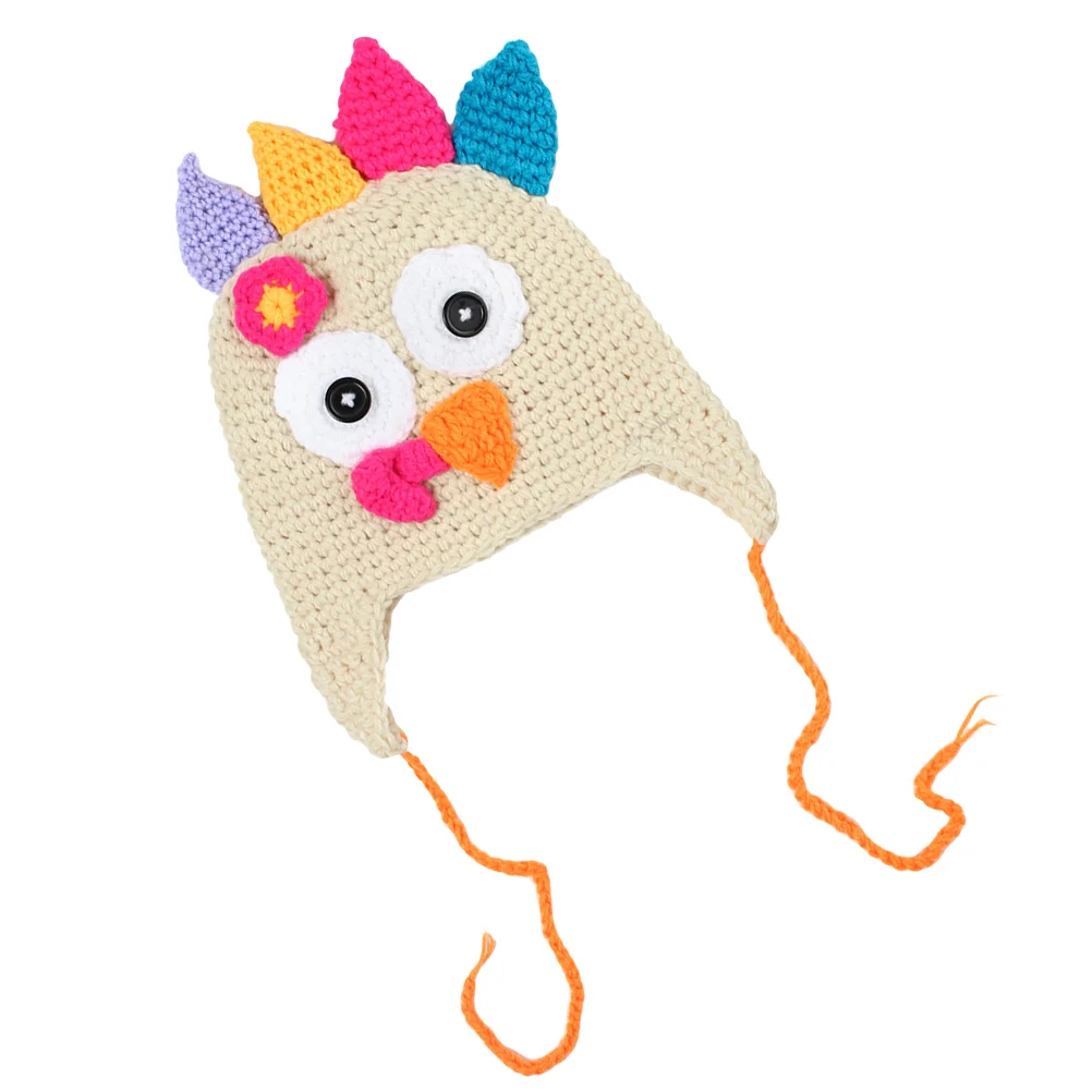 

Thanksgiving Infant Turkey Hats Woolen Winter Knitted Hats Warm Hedging Caps Cartoon Hand Crochet Caps Size L (Beige)