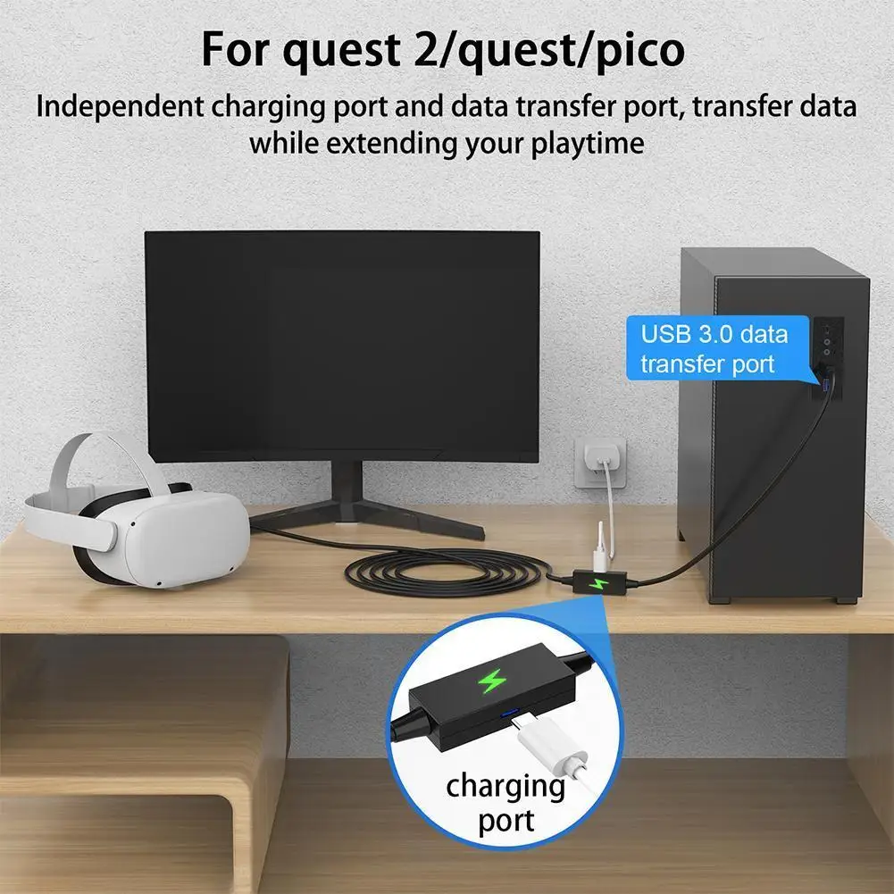 

VR Cable For Quest 2/PICO4/Neo3/Meta Quest Pro Link USB To Type C 5 Gbps Data Transfer Charging Cable For Meta Quest Pro VR U2A3
