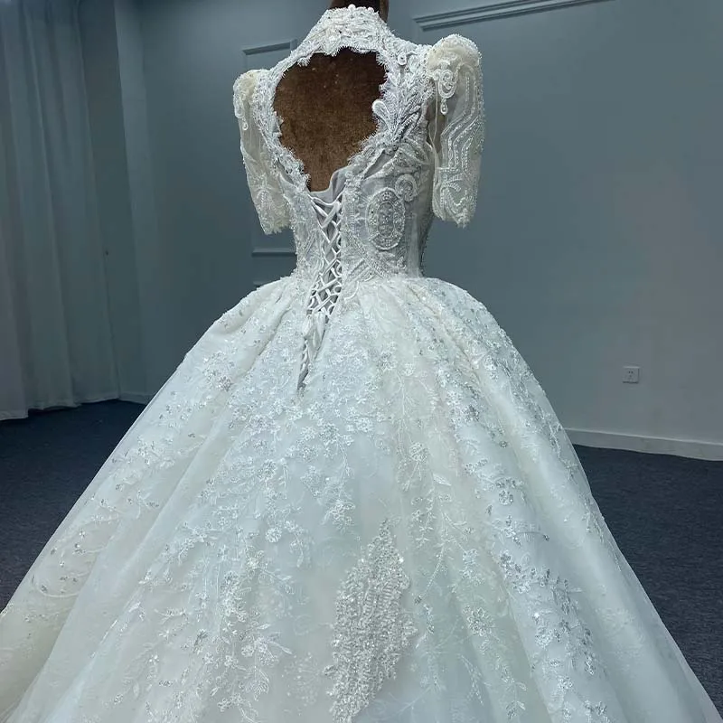 Luxury Bride Dresses Wedding Organza Ball Gown Lace Sweetheart Wedding Dresses For Women Pearls Ruched MN166 Vestido De Noiva 5