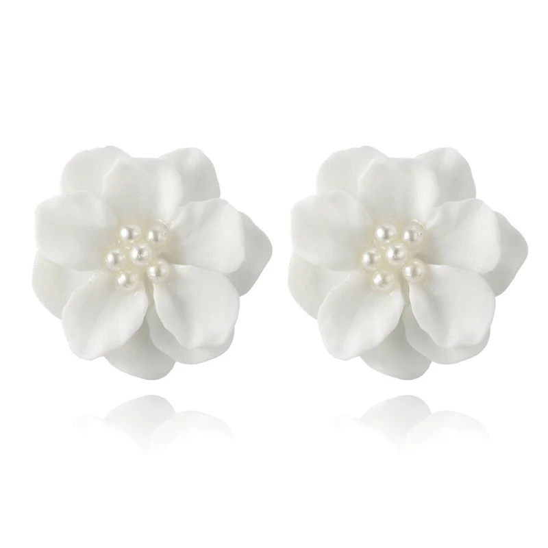 

Resin White Earrings Studs Camellia Flower Petals Earrings Fashion Jewelry Decor Earrings Posts for Friends