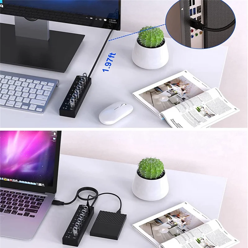 USB-концентратор 3,0, USB-разветвитель, 7-портовый USB-разветвитель для ноутбука с индивидуальным переключателем ВКЛВЫКЛ и ярким индикатором, ультратонкий для Mac Pro (art.: 3920c2691ef5f) - 3920c2691ef5f
