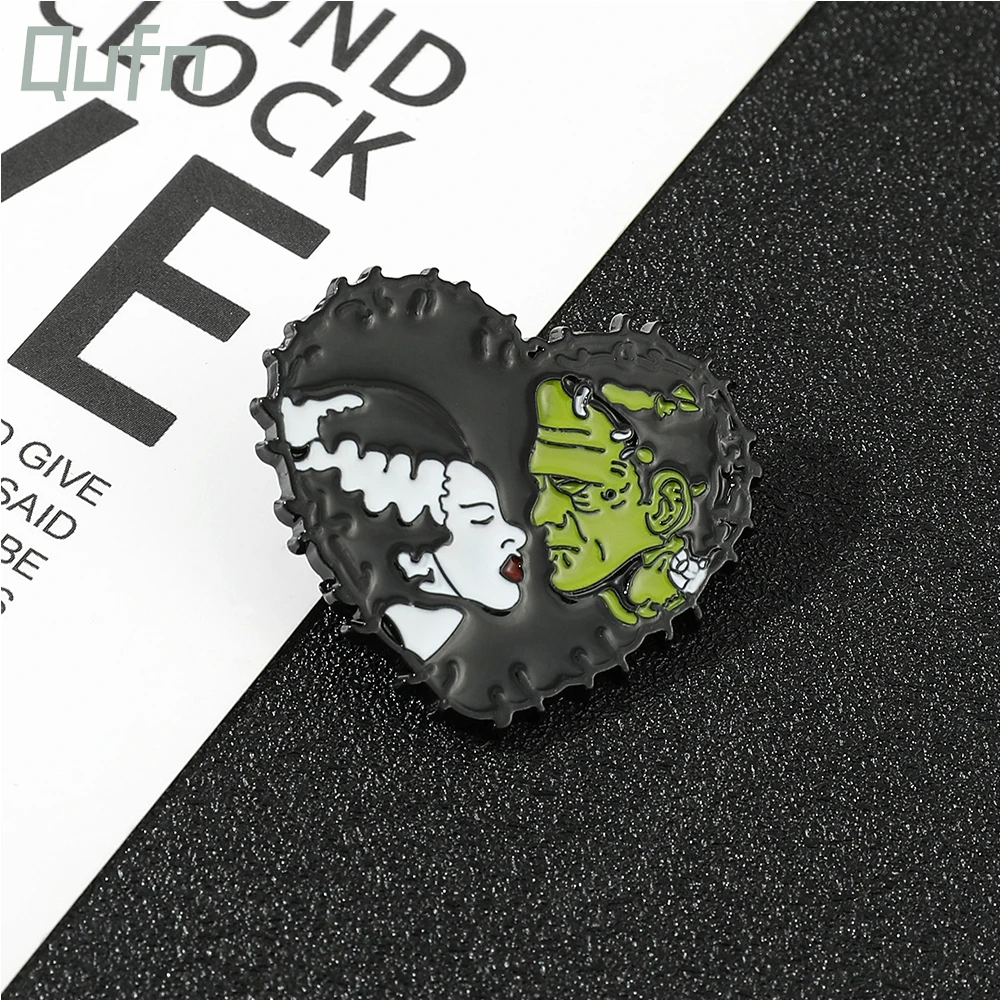 Ghoulish, эмалированная булавка в форме сердца для невесты и Франкенштейна, значок в форме мертвой сердца, научный ужас, фотоэлемент, Готическая бижутерия, подарок