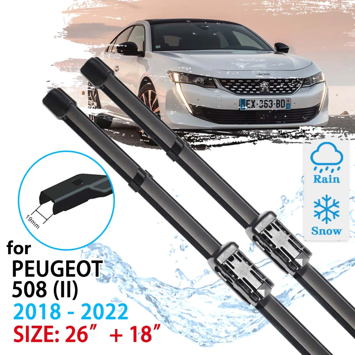 Balais d'essuie-glace avant pour Peugeot  2 pièces  accessoires de pare-brise  de vitres  de