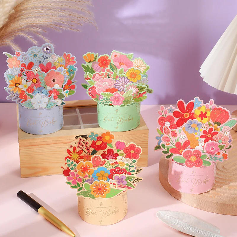 

Выдвижная Цветочная открытка ручная работа резьба поздравительный подарок складной цветочный букет 3D поздравительная открытка для праздн...