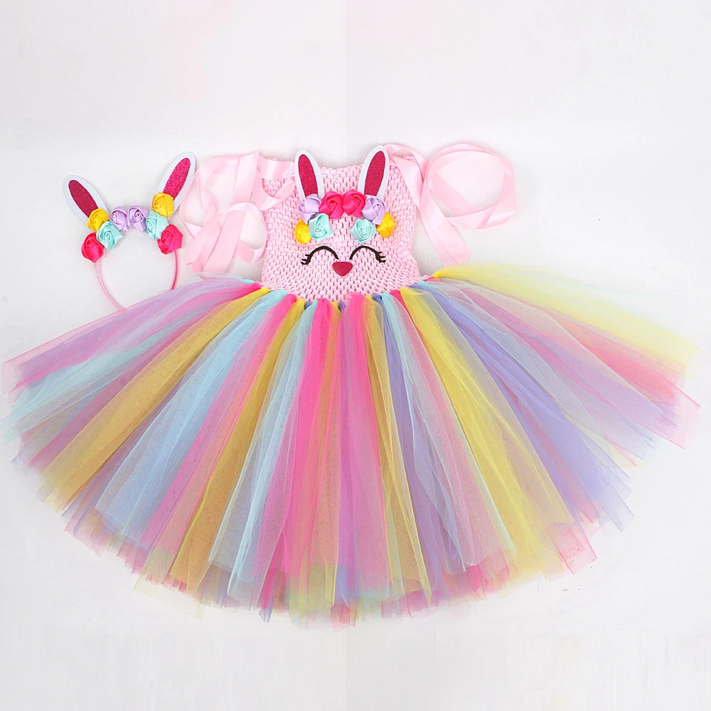 Детские радужные костюмы кролика для девочек на Хэллоуин пасхальные праздничные