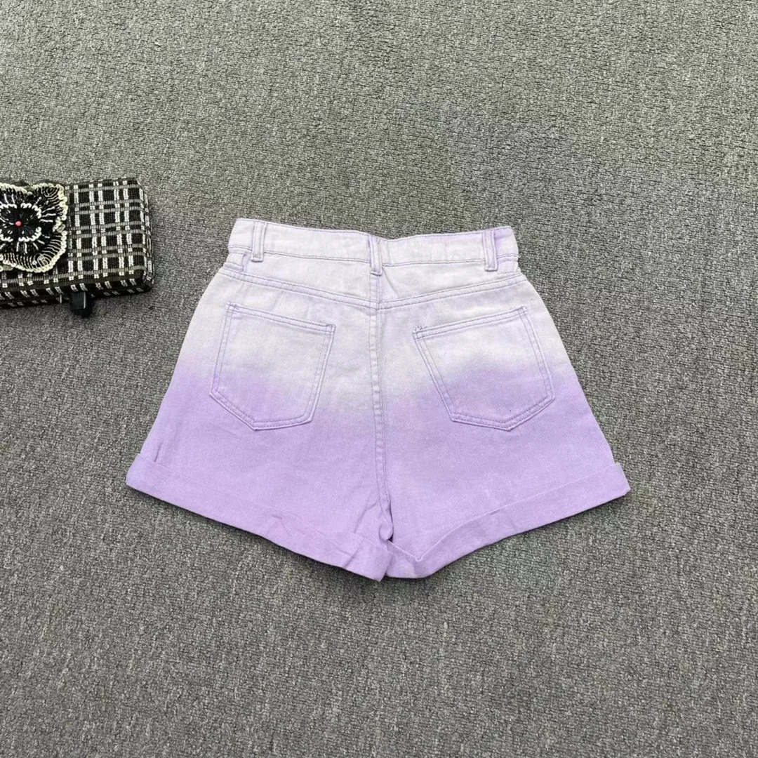 2023 Summer New Design Short Pants Heavy Industry Graffiti Beaded Colorful Crystals Gradient Color A Version Denim Shorts Women