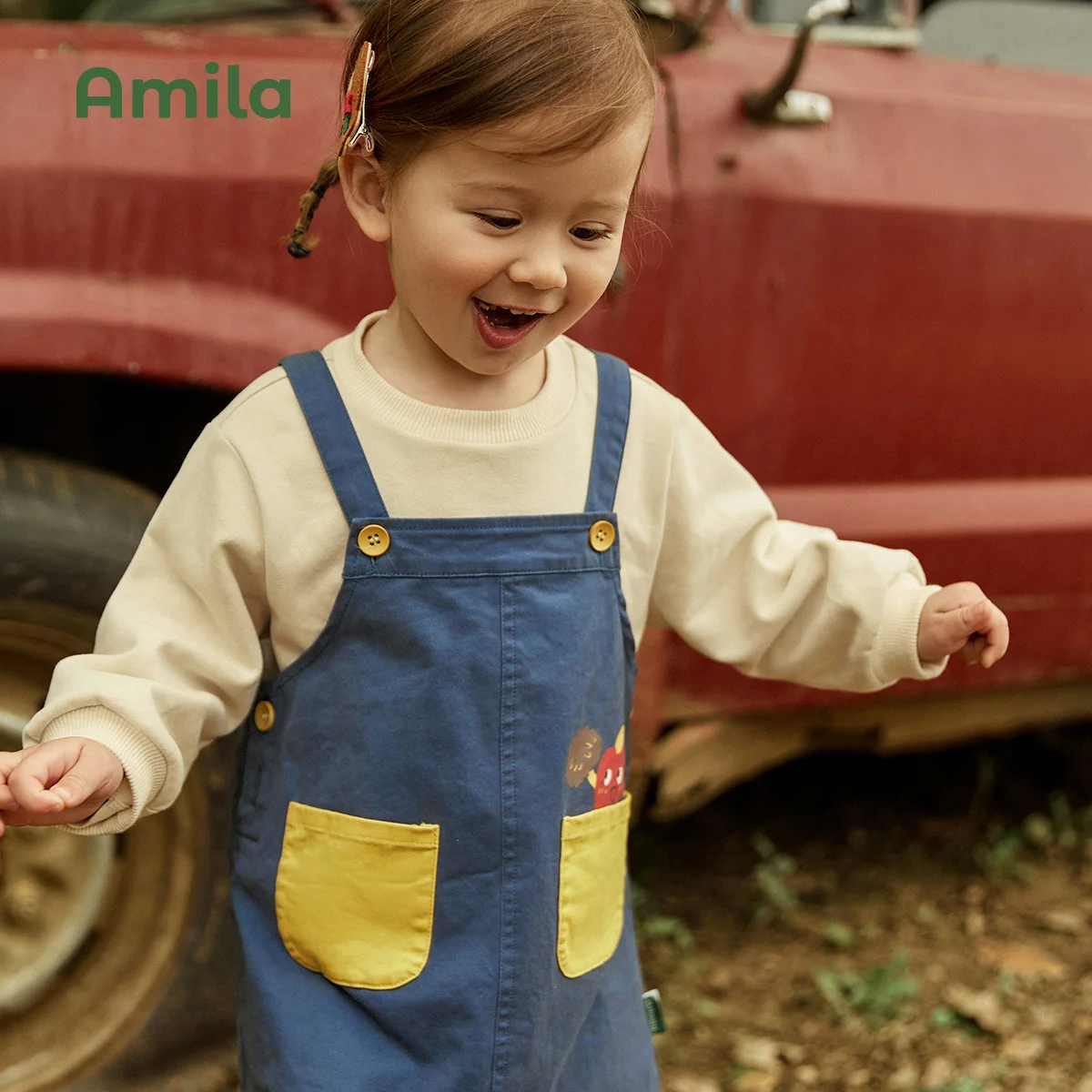 Комплект детского платья Amila Новинка осени 2022 однотонный топ с длинным рукавом и