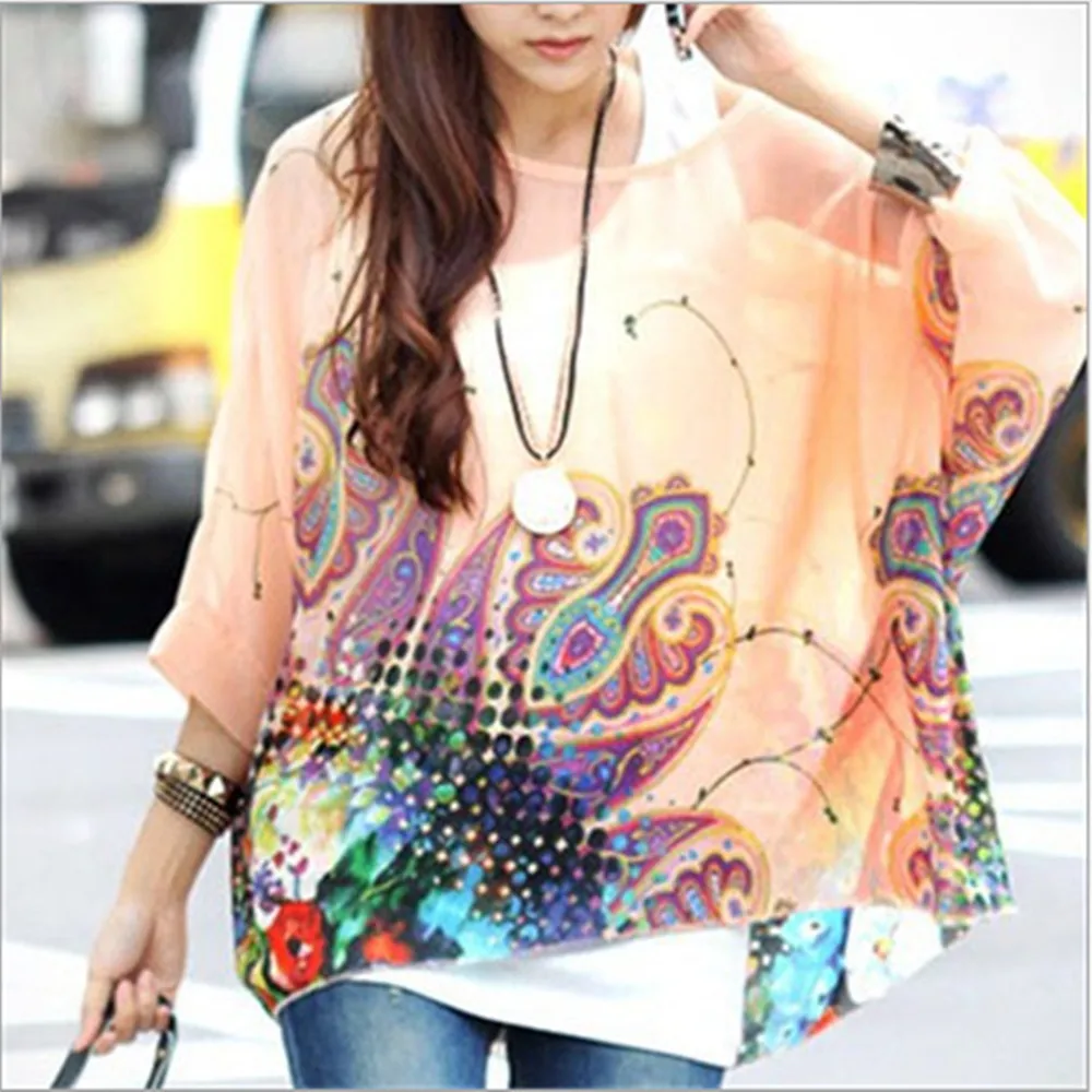 Женская шифоновая блузка с рукавом летучая мышь