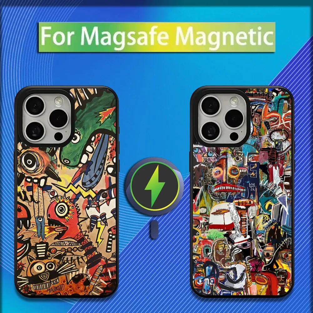 Чехол для телефона J-Jean Michel B-Basquiat iPhone 16 15 14 13 12 11 Plus Pro Max Mini Magsafe с магнитной