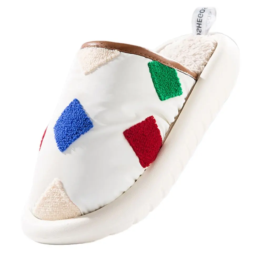 

Vintage Rhombus Pattern Winter Detachable Cotton Slippers Warm Women Plush House Slippers EVA Lovers Cotton Garden Shoes qt662