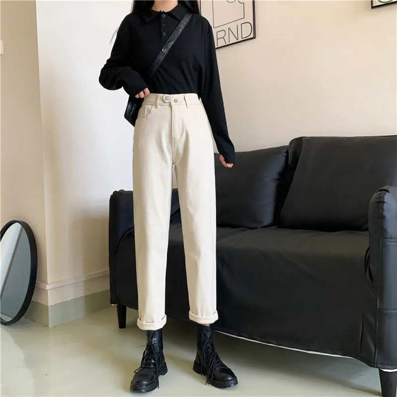 N2626   New high-waisted thin and thick daddy pants all-match straight-leg jeans