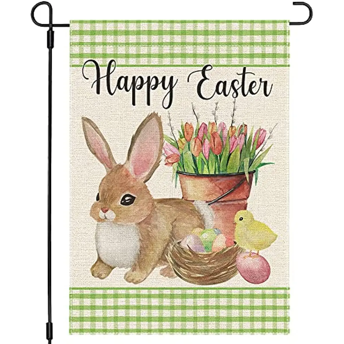 

Green Plaid Happy Easter Garden Flag 12x18 Inch Double Sided Spring Eggs Bunny Flower Welcome Seasonal Decor for Outdoor Yard