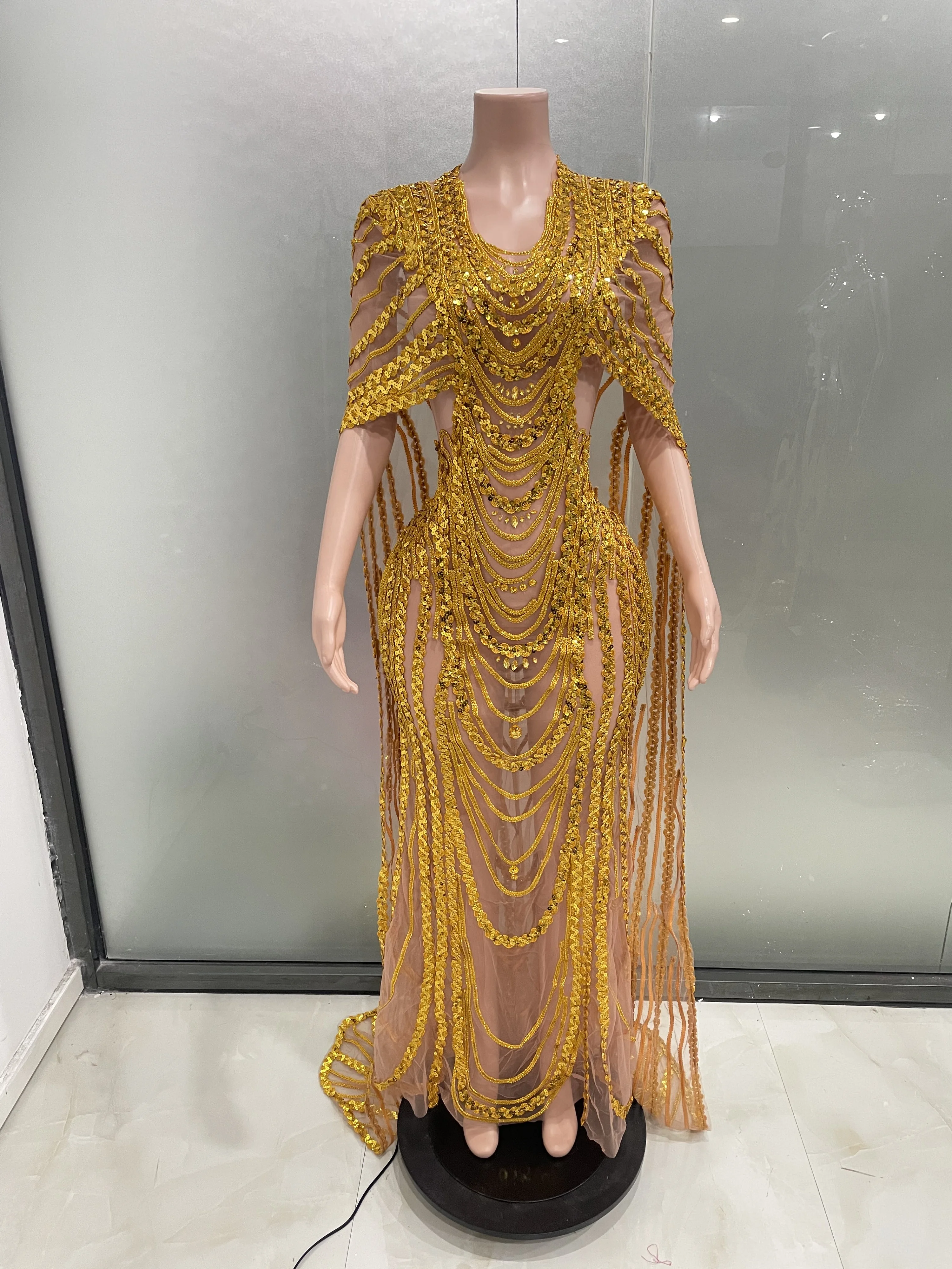 Женское сексуальное роскошное блестящее прозрачное сетчатое плащ с пайетками и