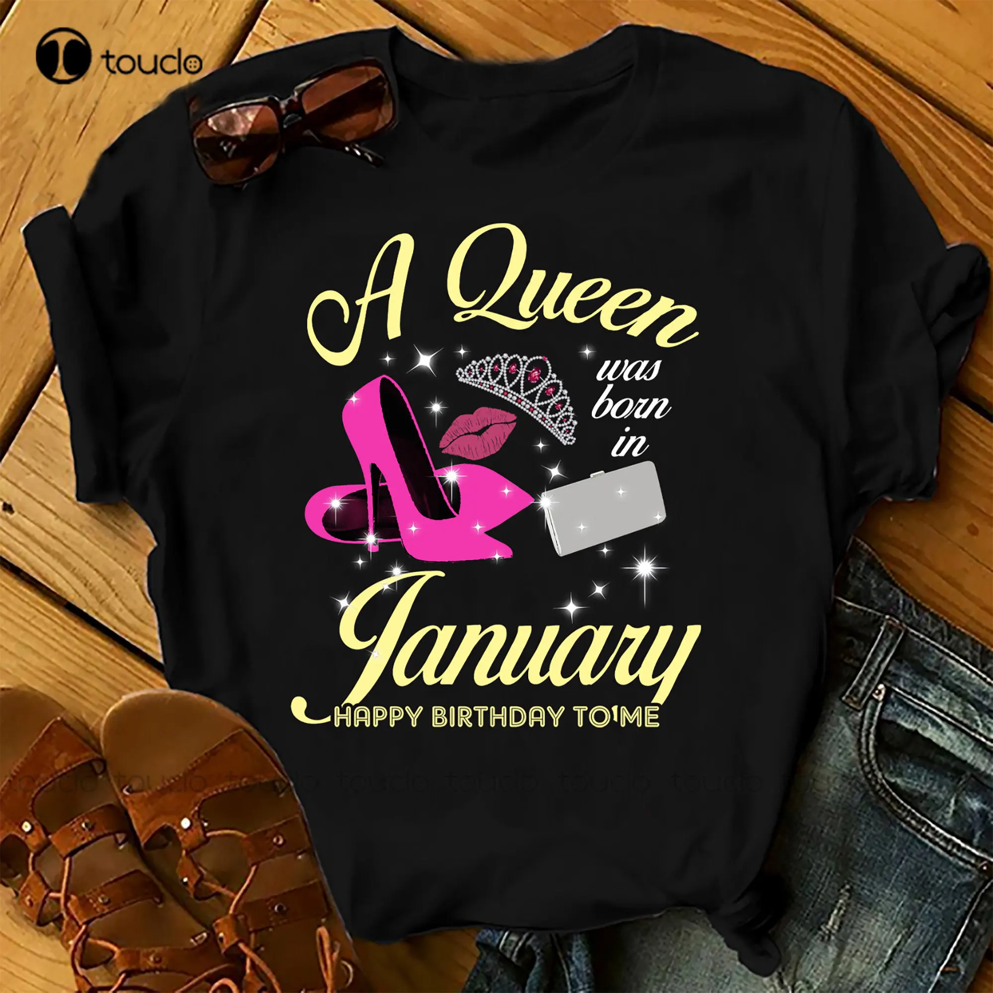 

Personalised Custom Birthday Month T-Shirt A Queen Was Born In January Shirts Women Birthday T Shirts Summer Tops Beach T Shirts