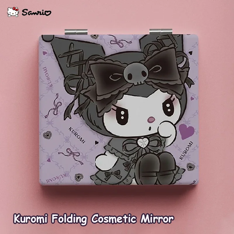 

Cute Kuromi Women Folding Cosmetic Mirror Fashion Sanrio Cartoon Anime Portable Mirror Pocket Double Sided Makeup Mirror Gift