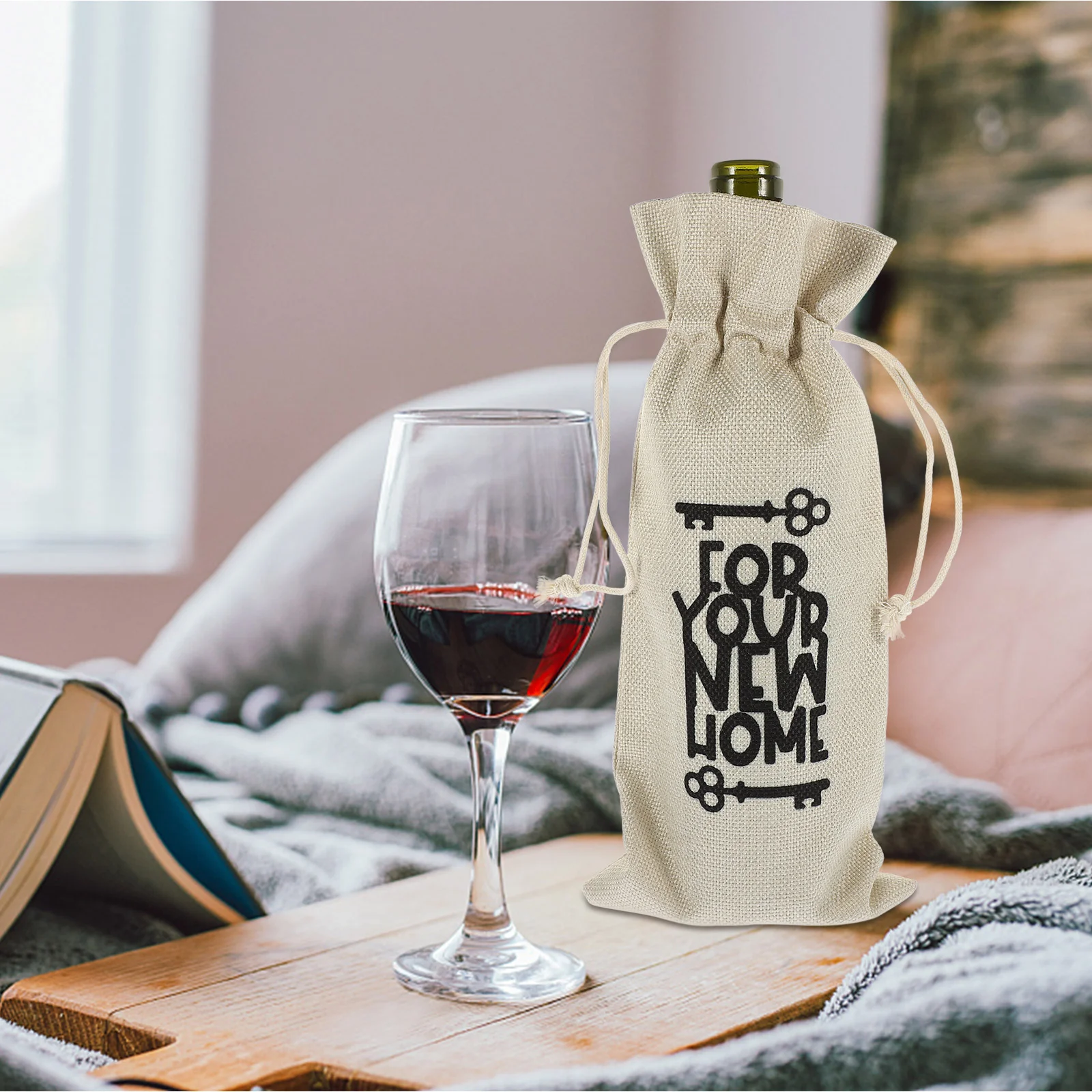 

2pcs Reusable Bottle Bag Gift Bags Drawstring Housewarming Bags for Party