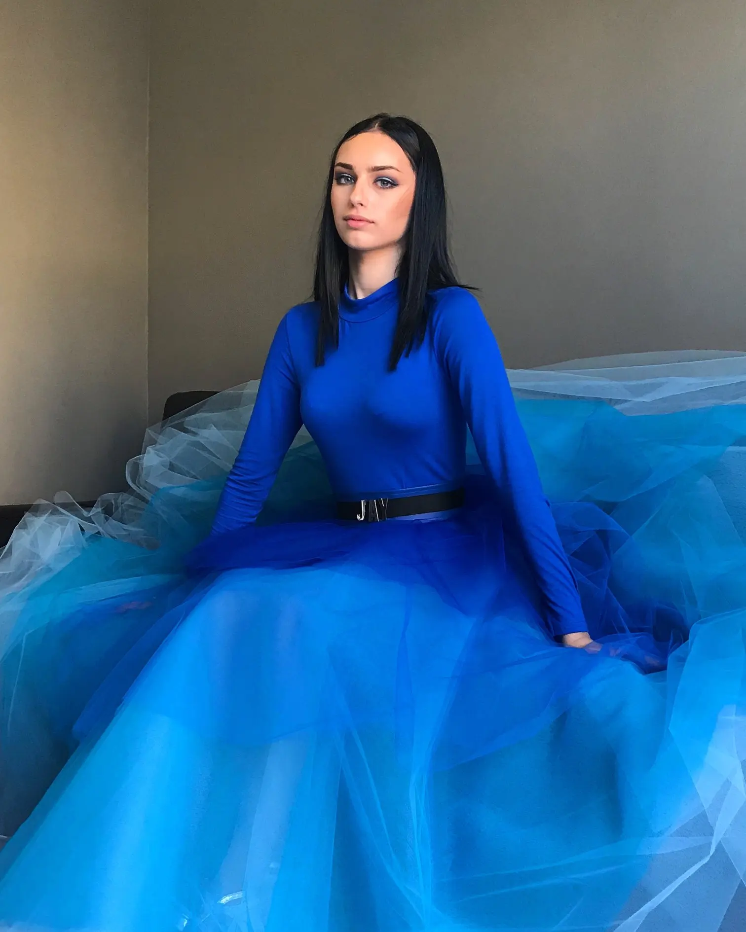 Женская многослойная юбка-пачка длинная юбка синего цвета с градиентом пышная