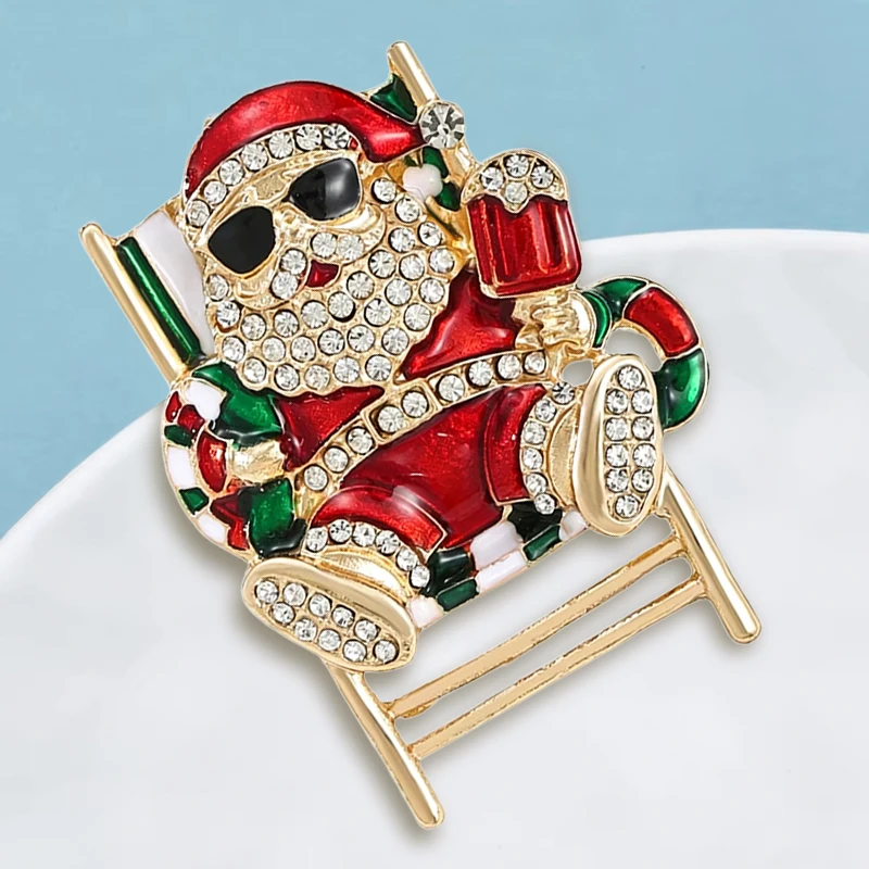 Фото Броши Wuli&baby Cool Christmas Father для женщин, унисекс, эмалевые, со стразами, с изображением Санта-Клауса, для новогодних вечеринок, подарки №3