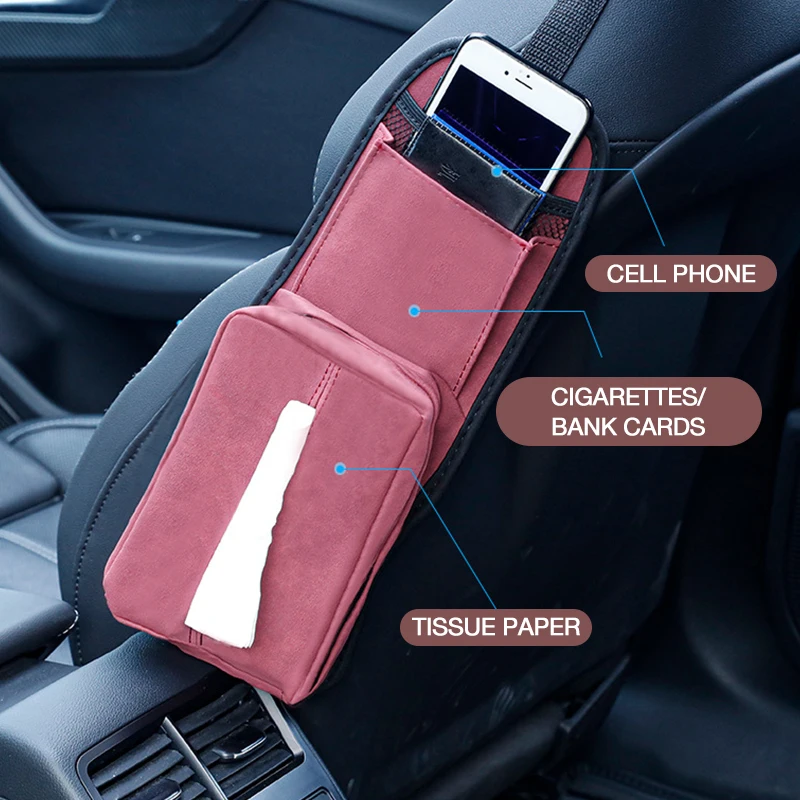 

Universal Car Seat Side Organizer Auto Seat Storage Hanging Bag Tissue Box With Mesh Pocket Interiors Auto Acessories Flip Fur